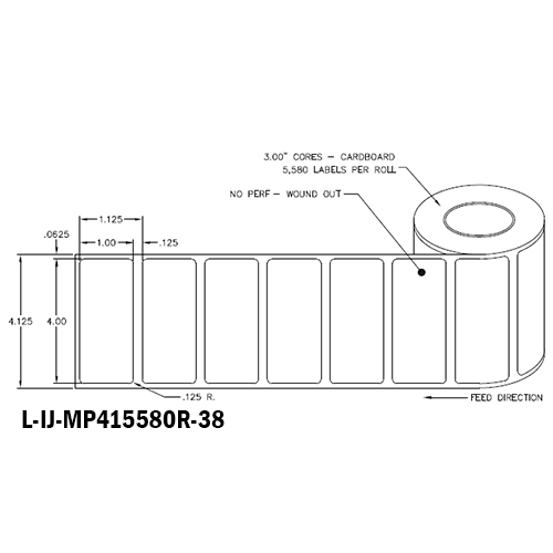4 in W x 1 in L IJ Matte Paper Labels, 8 in OD, 3 in Core, White, General Purpose Permanent Adhesive, No Perf, 5,580 Labels/Roll, 4 Rolls/Case, 1 Case (22,320 Labels), Black Rhino Stock Labels