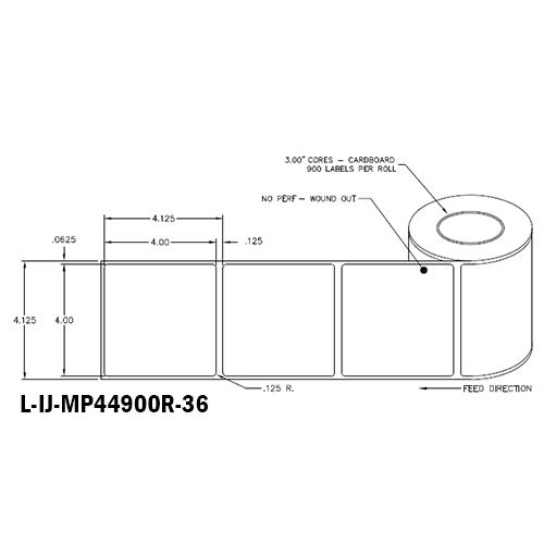 4 in W x 4 in L IJ Matte Paper Labels, 6 in OD, 3 in Core, White, General Purpose Permanent Adhesive, No Perf, 900 Labels/Roll, 4 Rolls/Case, 1 Case (3,600 Labels), Black Rhino Stock Labels