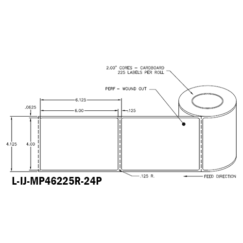 4 in W x 6 in L IJ Matte Paper Labels, 4 in OD, 2 in Core, White, Standard Adhesive, Perf, 225 Labels/Roll, 12 Rolls/Case, 1 Case (2,700 Labels), Black Rhino Preferred