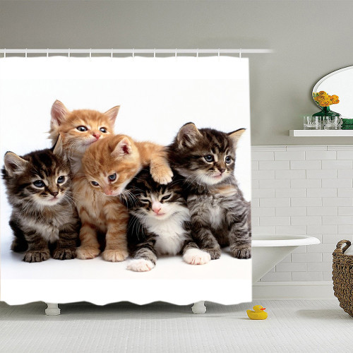 Shower Curtain with Hooks Cats, 72" x 72", (0016)