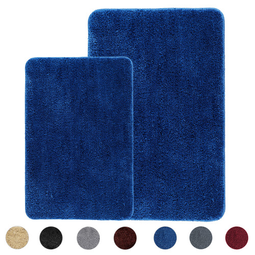 Soft Shaggy Plush Bathroom Mat 2 Piece Set (Blue)