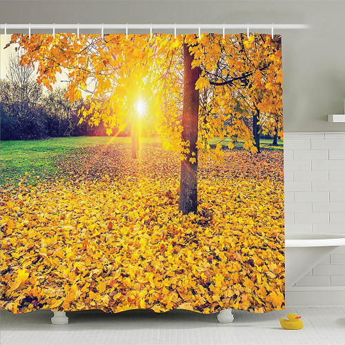 AOACreations Shower Curtain with Hooks for Bathroom Fall Autumn Leaves Trees