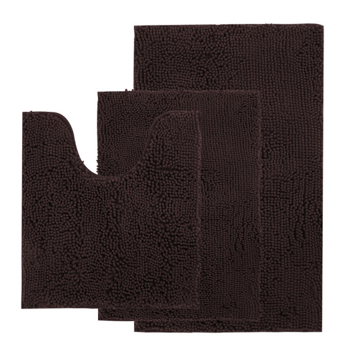 Chenille Bathroom Mat 3 Piece Set (Dark Brown)