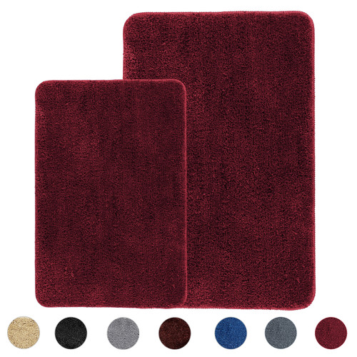 Soft Shaggy Plush Bathroom Mat 2 Piece Set (Burgundy)