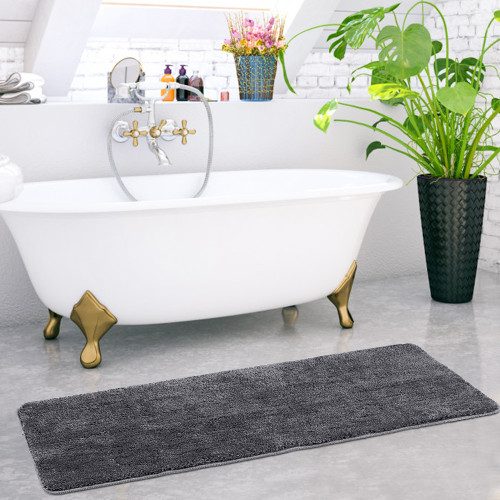 Soft Shaggy Plush Bathroom Mat 17" x 47" Long (Dark Gray)