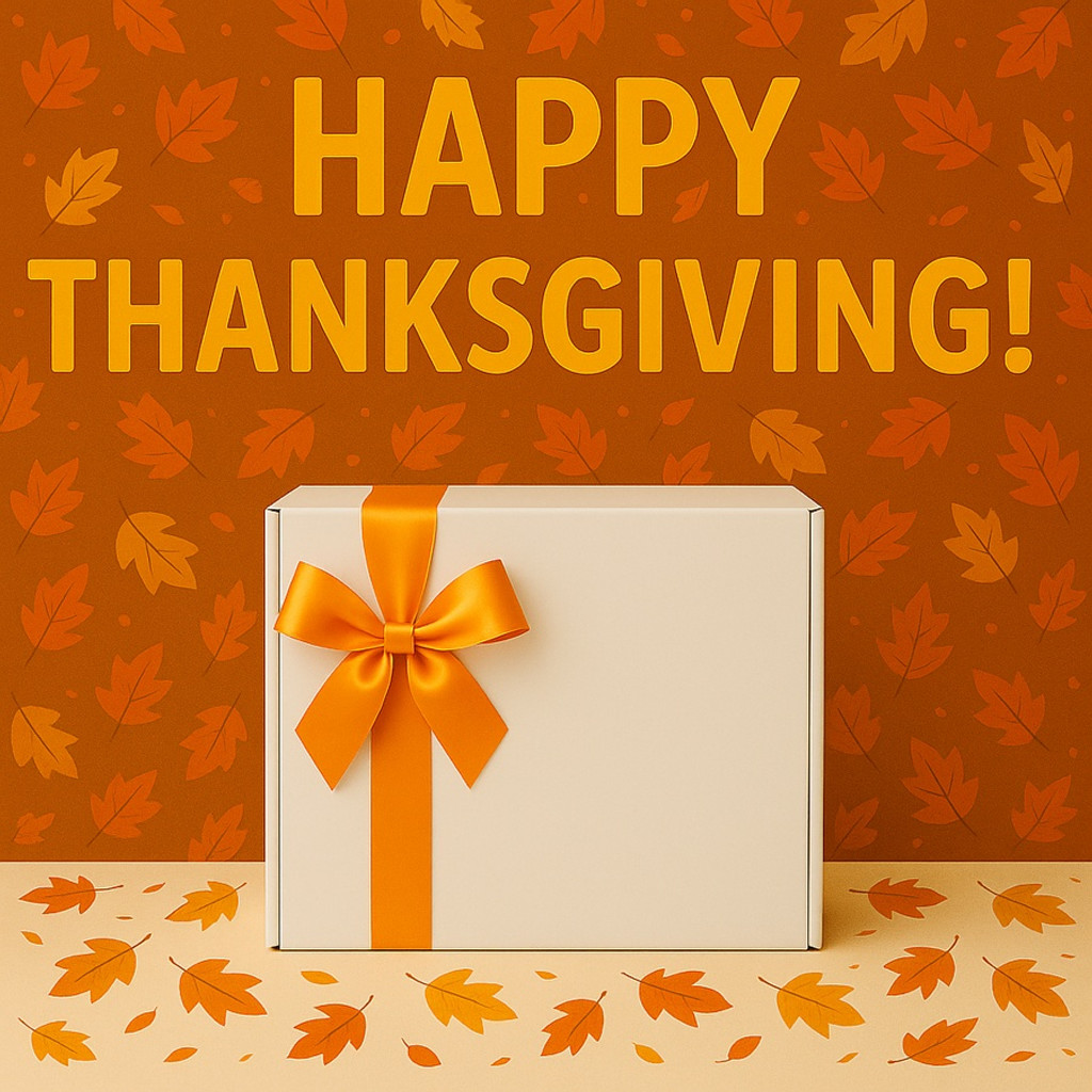 A gold-and-brown Happy Thanksgiving Deluxe Gift Box