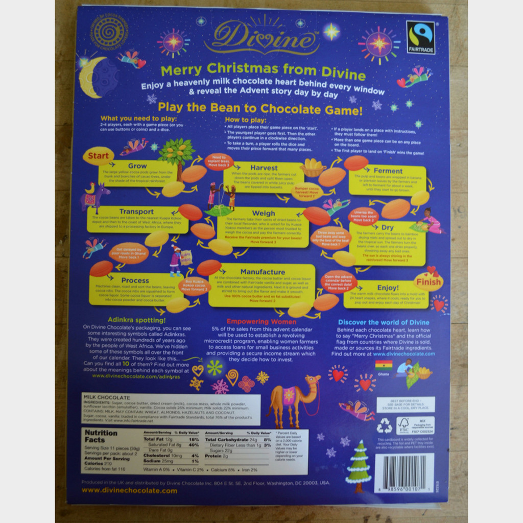 Divine Fair Trade Chocolate Advent Calendar Back