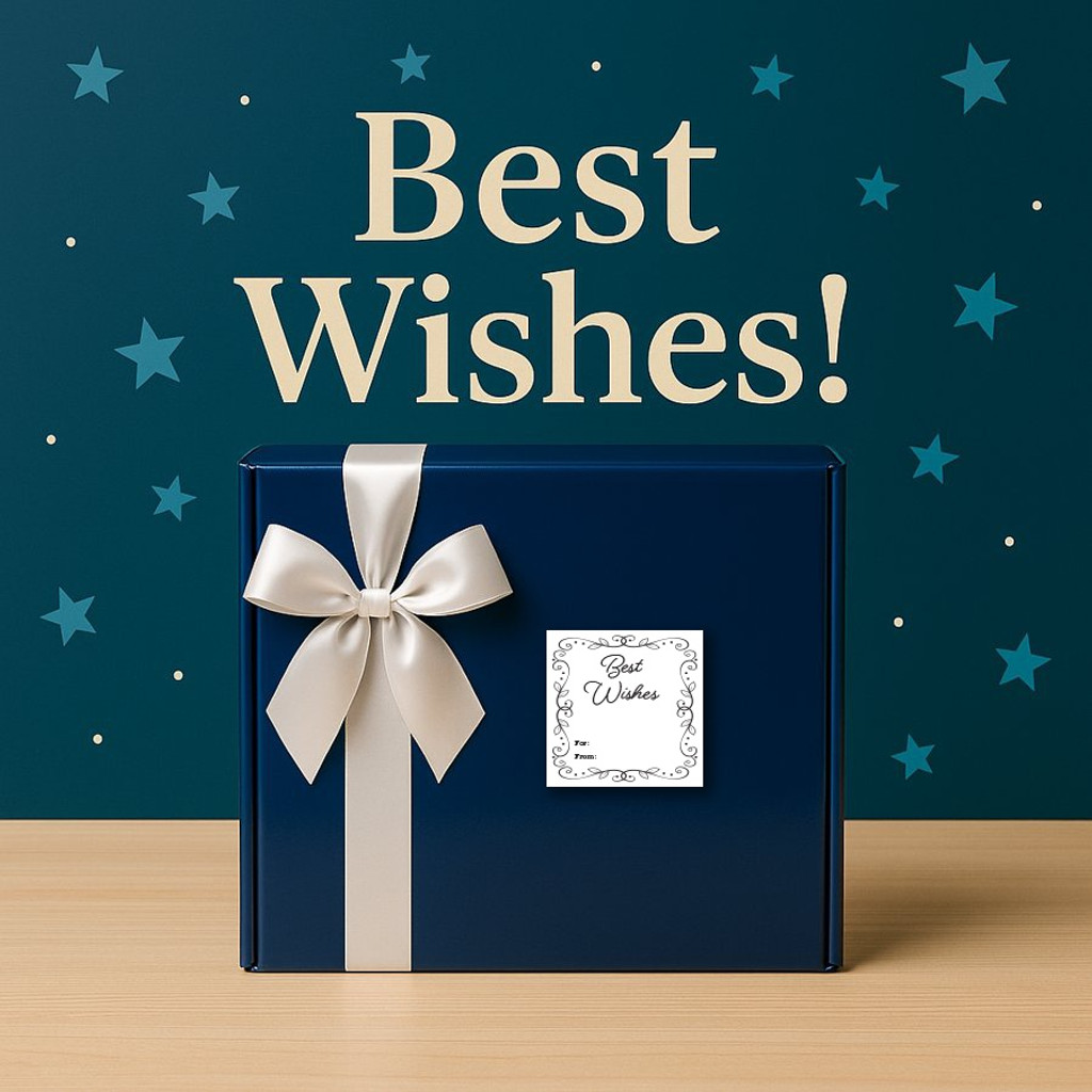A blue-and-silver Best Wishes Deluxe Gift Box