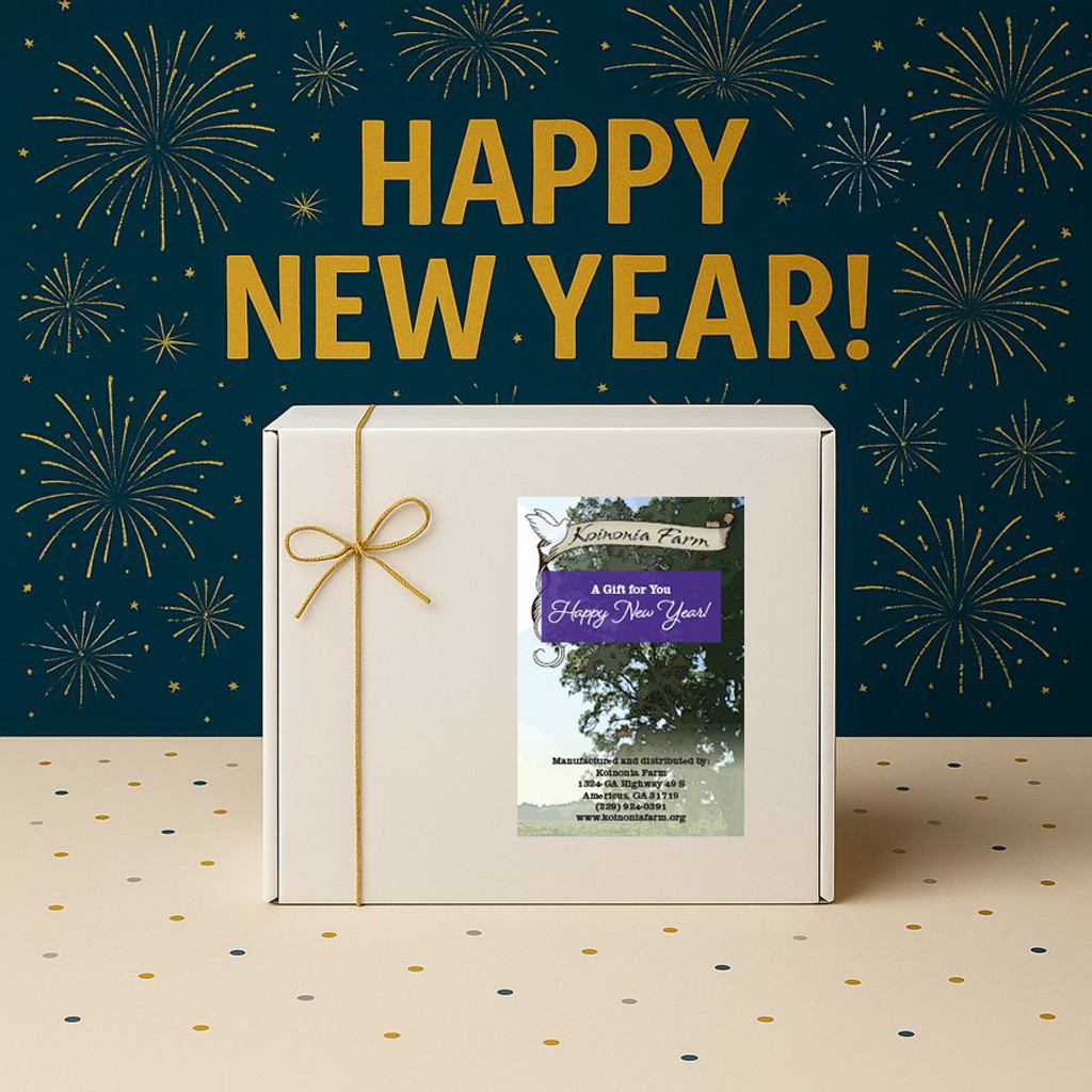 Koinonia's  white and gold Happy New Year StandardPlus Gift Box