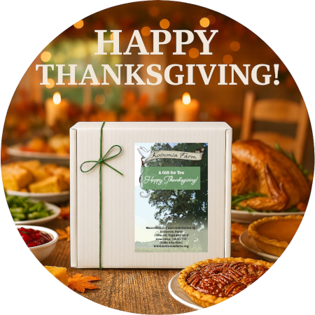 A gift box with koinonia products and a bag of fair trade coffee.