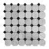 Carrara White Italian Marble Octagon Mosaic Tile with Black Polished