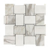 Calacatta Gold Italian Marble Large Basketweave Mosaic Tile with Calacatta Oro Dots Polished 
