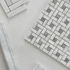 Polished Carrara White Italian Marble Target Pinwheel Mosaic Tile with Bardiglio Gray Dots