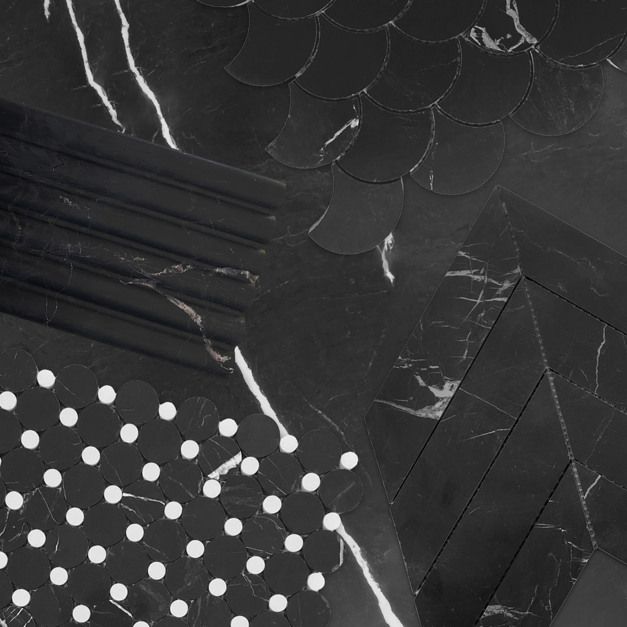 Flute Black Marble 6x12 Tile