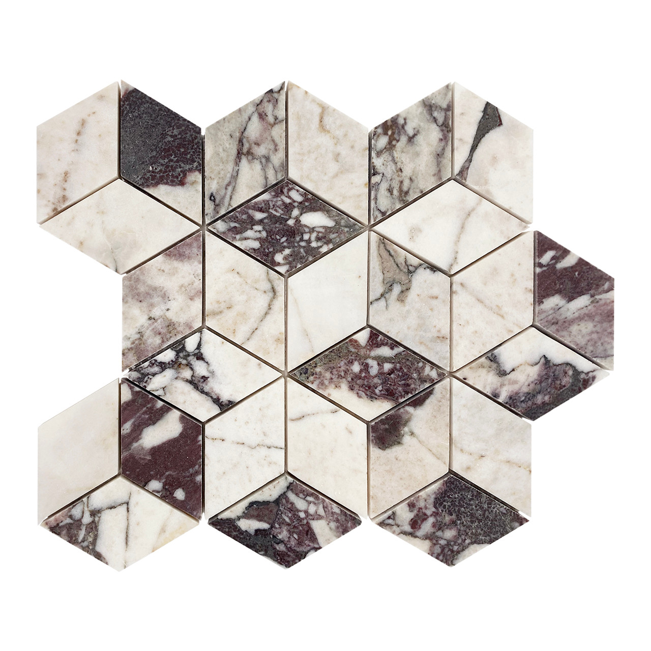 Calacatta Viola Marble Rhombus 3D Diamond Cube Mosaic Tile