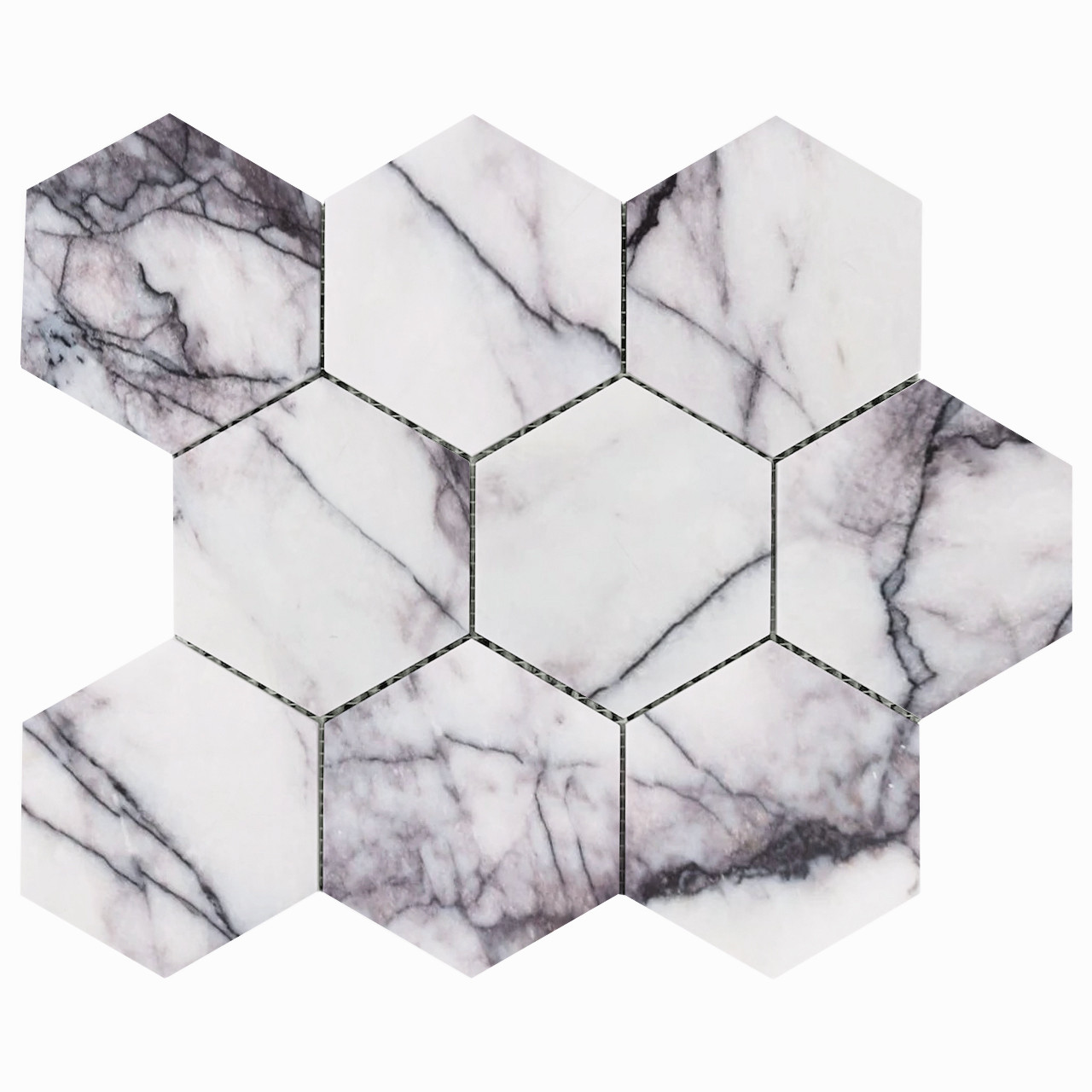 4" Hexagon Lilac Marble Mosaic Tile Polished