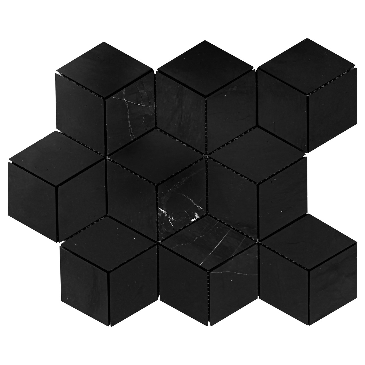 Nero Marquina Black Marble Diamond Rhombus 3D Cube Mosaic
