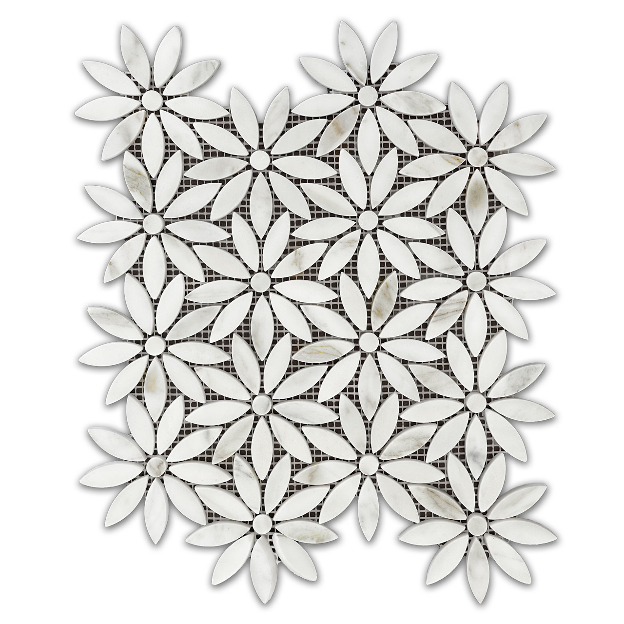 Calacatta with Calacatta Daisy Flower Waterjet Mosaic Tile Honed
