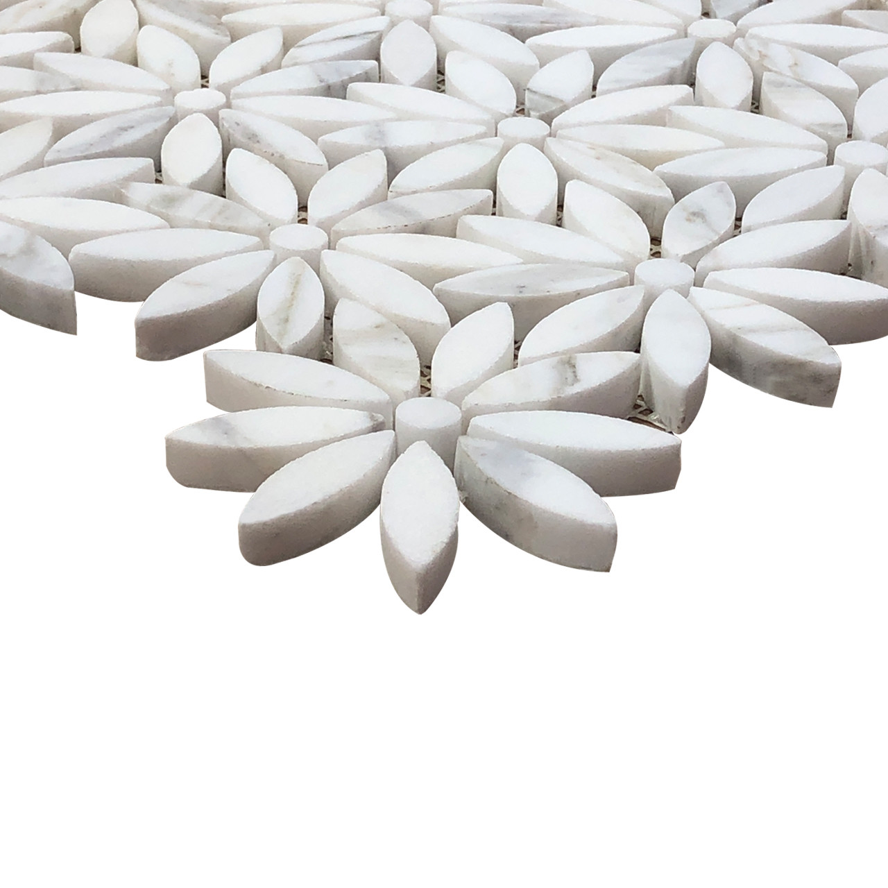 Calacatta with Calacatta Daisy Flower Waterjet Mosaic Tile Honed