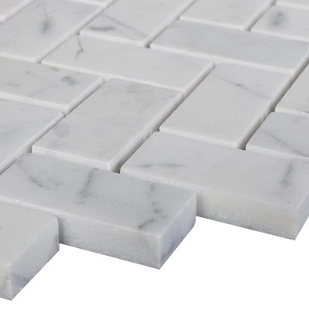 1 X 2 Carrara Marble Herringbone Mosaic Tile Honed