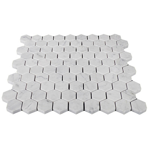 Italian White Carrera Marble Bianco Carrara 1" Hexagon Mosaic Tile Polished