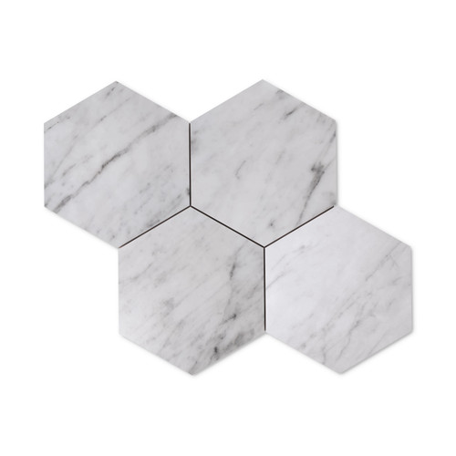 Carrara White Italian Marble 7” Hexagon Mosaic Tile Honed