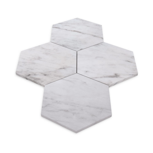 Carrara White Italian Marble 7” Hexagon Polished Mosaic Tile