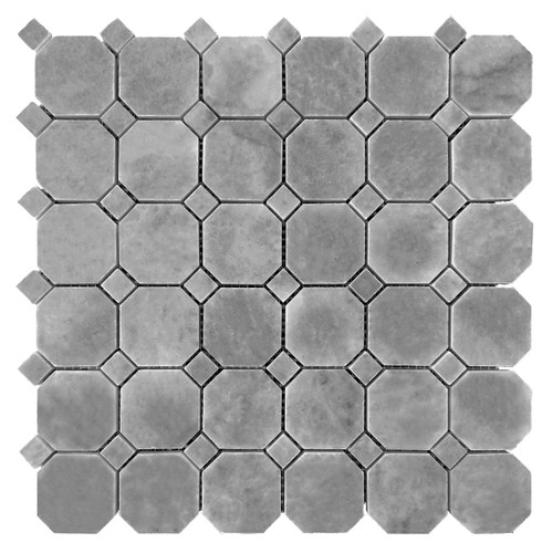Bardiglio Gray Marble Octagon with Bardiglio Dots Mosaic Tile Polished