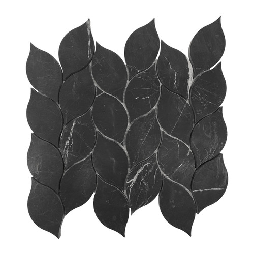 Nero Marquina Black Marble Blanco Orchid Leaf Mosaic Tile Polished