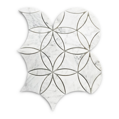 White Carrara Marble La Fleur Waterjet Mosaic Tile Honed