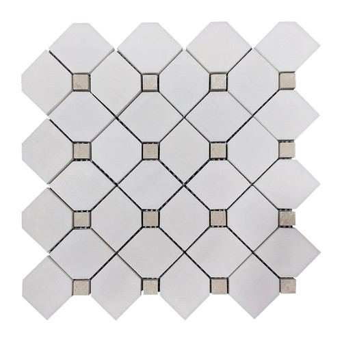 Dotty Mosaic Tile with With Crema Honed  Dots Bianco Dolomite Marble 