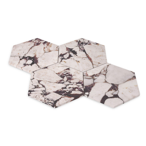 7" Calacatta Viola Marble Hexagon Mosaic Tile Honed 