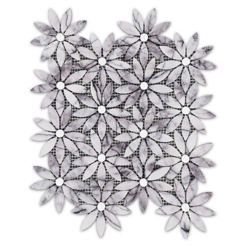 Lilac With Dolomite Center Daisy Flower Mosaic Tile Honed