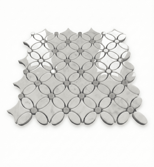 Polished Carrara May Flower Mosaic Tile with Bardiglio Gray Penny