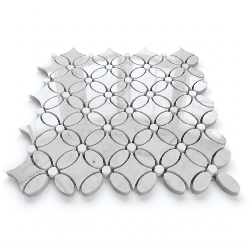 Polished Carrara White Marble May Flower Mosaic Tile with Dolomite Dots  