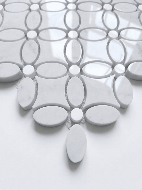 Flower Mosaic White Carrara Tile with Dolomite Dots Polished 