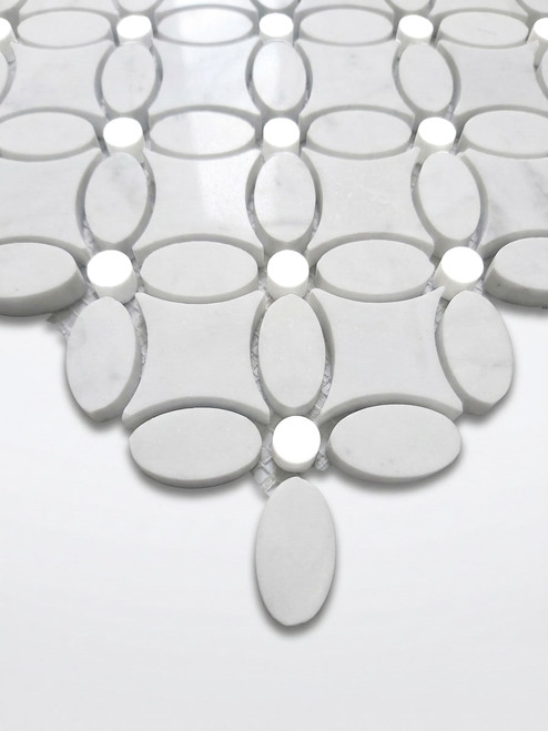 White Carrara Marble May Flower Mosaic Tile with White Carrara Dots Polished