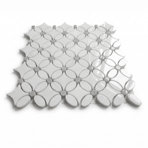 Polished Dolomite Marble May Flower Mosaic Tile with Bardiglio Gray Penny 