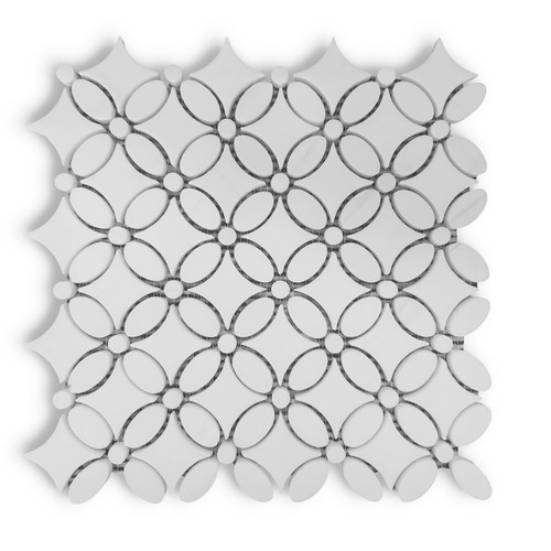 Dolomite Marble May Flower Mosaic Tile with Dolomite Penny Honed