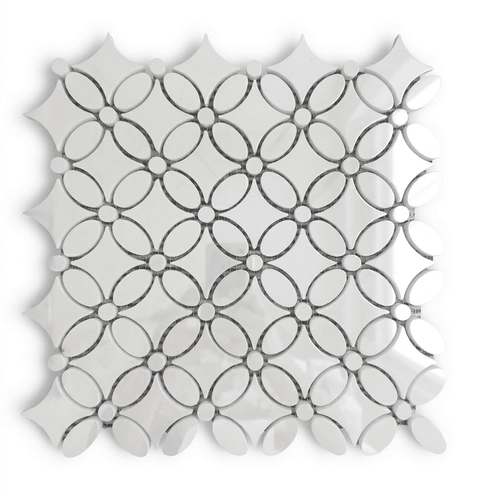 Dolomite Marble May Flower Mosaic Tile with Dolomite Penny Polished