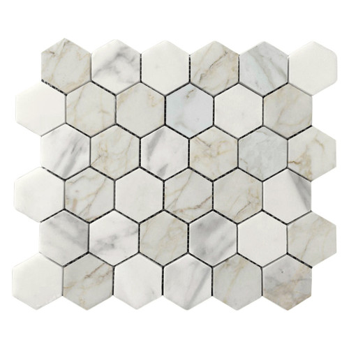 Calacatta Gold Italian Marble 2" Hexagon Mosaic Tile Honed