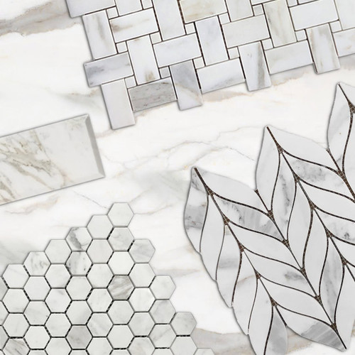 Calacatta Gold Italian Marble 1" Hexagon Mosaic Tile Honed Combination