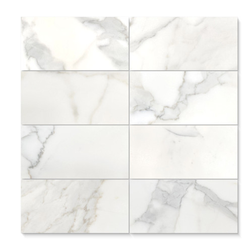 3x6 Calacatta Gold Italian Marble Subway Tile Wide Beveled Honed