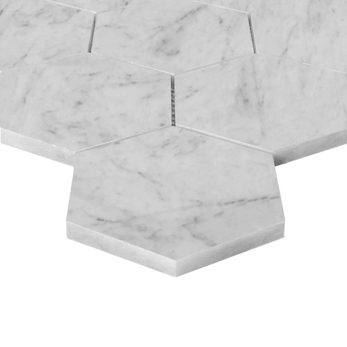 Italian White Carrera Marble Bianco Carrara 3" Hexagon Honed Mosaic Tile