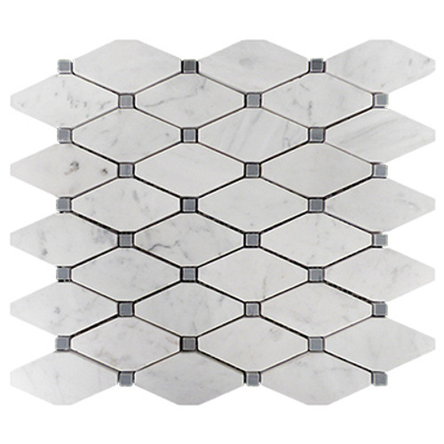 Italian White Carrera Marble Bianco Carrara Rhomboid Mosaic Long Octagon Tile with Bardiglio Gray Dots Honed