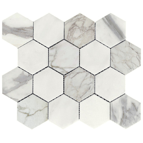 Calacatta Gold Italian Marble 3" Hexagon Mosaic Tile Honed