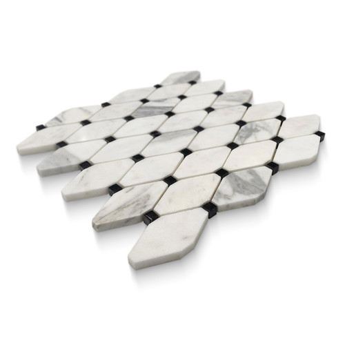 Long Octagon Rhomboid Calacatta Gold Italian Marble Mosaic Tile with Black Dots Polished