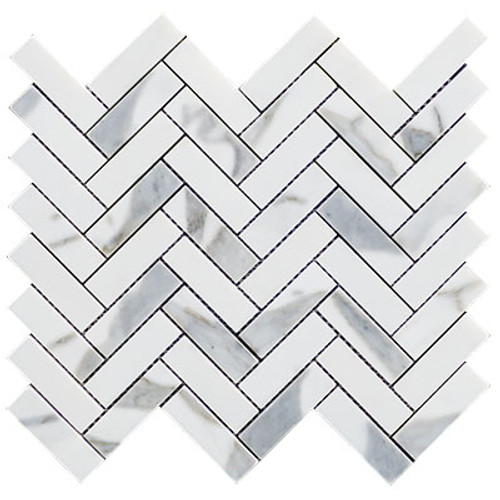 Calacatta Gold Italian Marble 1" x 3" Herringbone Mosaic Tile Honed