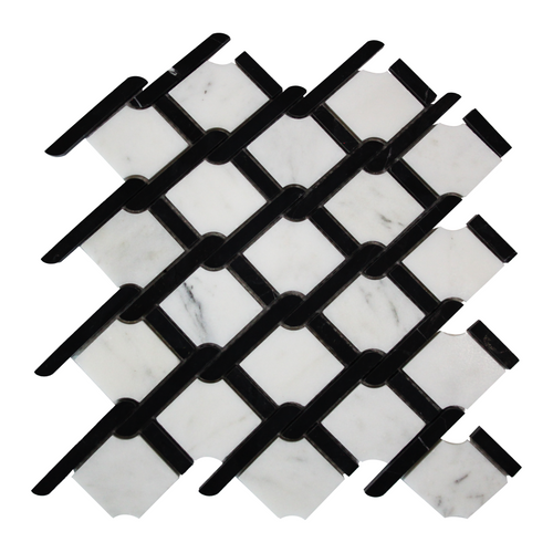 Carrara Marble Marbella Lynx Rope Design with Black Strips Mosaic Tile Polished