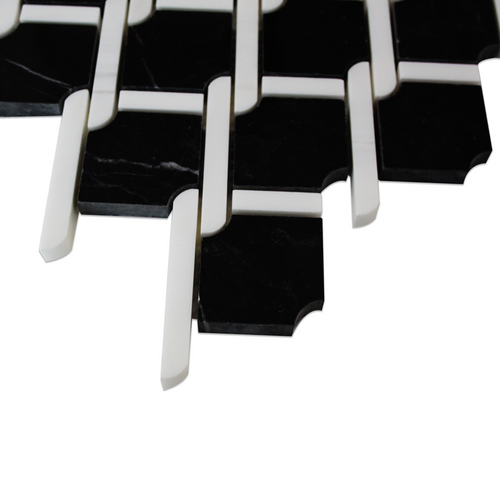 Black Marble Marbella Lynx Rope Design with White Dolomite Strips Polished Mosaic Tile